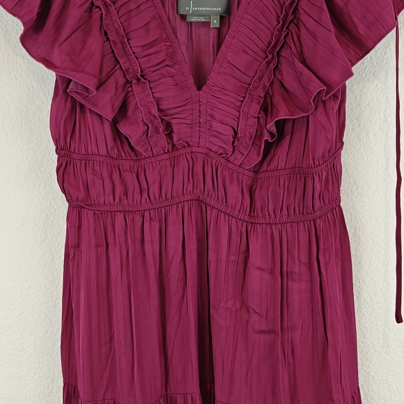 Anthropologie Somerset Ruffled Tiered Midi Dress Is Raspberry Size Medium - Picture 5 of 14